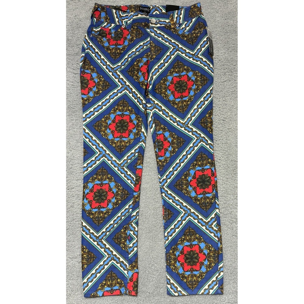 NEW Soho Apparel Tapestry print womens Straight Leg Pants Size 8 Stretch 30x29